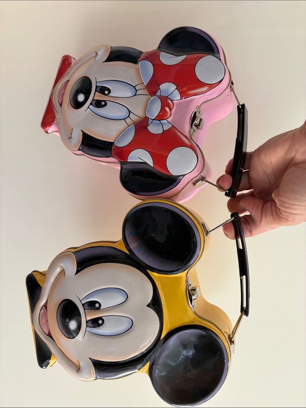 Character Minnie and Mickey Yellow and Pink Novelty Double-Compartment Metal Box